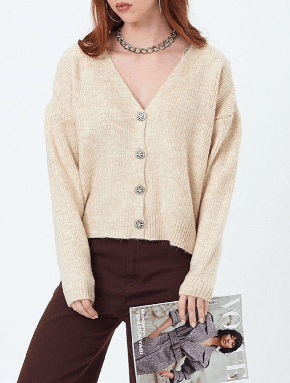 KNITTED JACKET - Beige, One Size