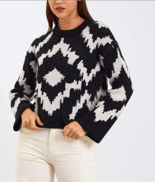 KNITTED BLOUSE CROP - ANIMAL PRINT, One Size