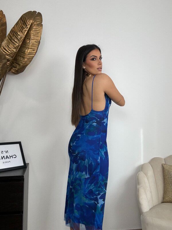 Φόρεμα μίντι τούλι - ΜΠΛΕ, One Size